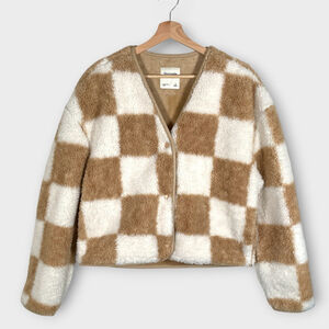 Abercrombie & Fitch Checkered Sherpa Jacket SMALL Snaps Fuzzy Mod EUC